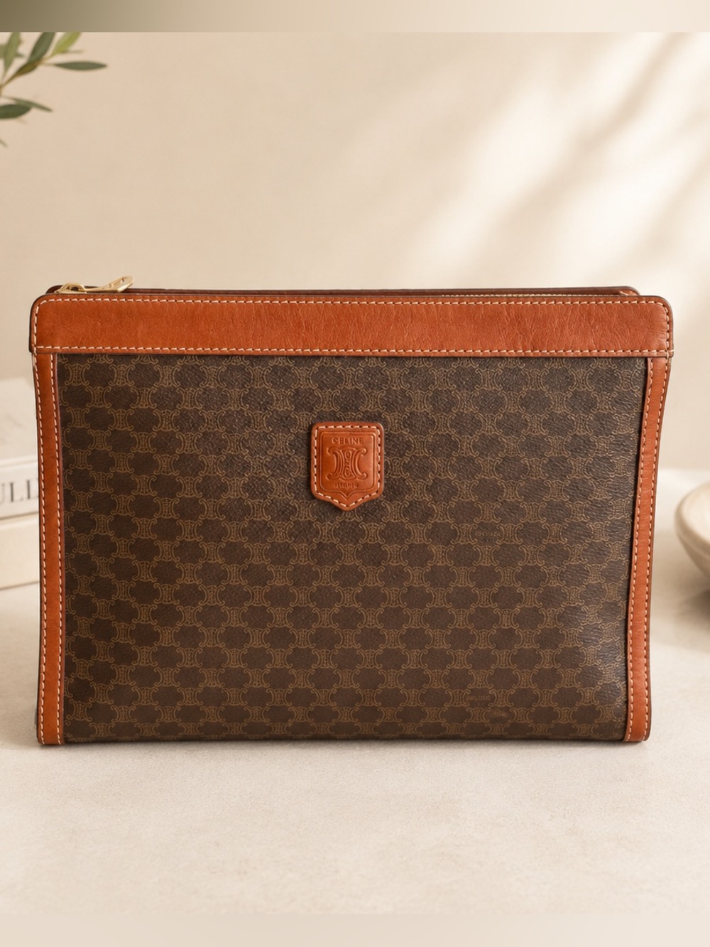 Celine Macadam Monogram Brown Canvas Leather Zip Clutch Pouch Vintage - Picture 15 of 15